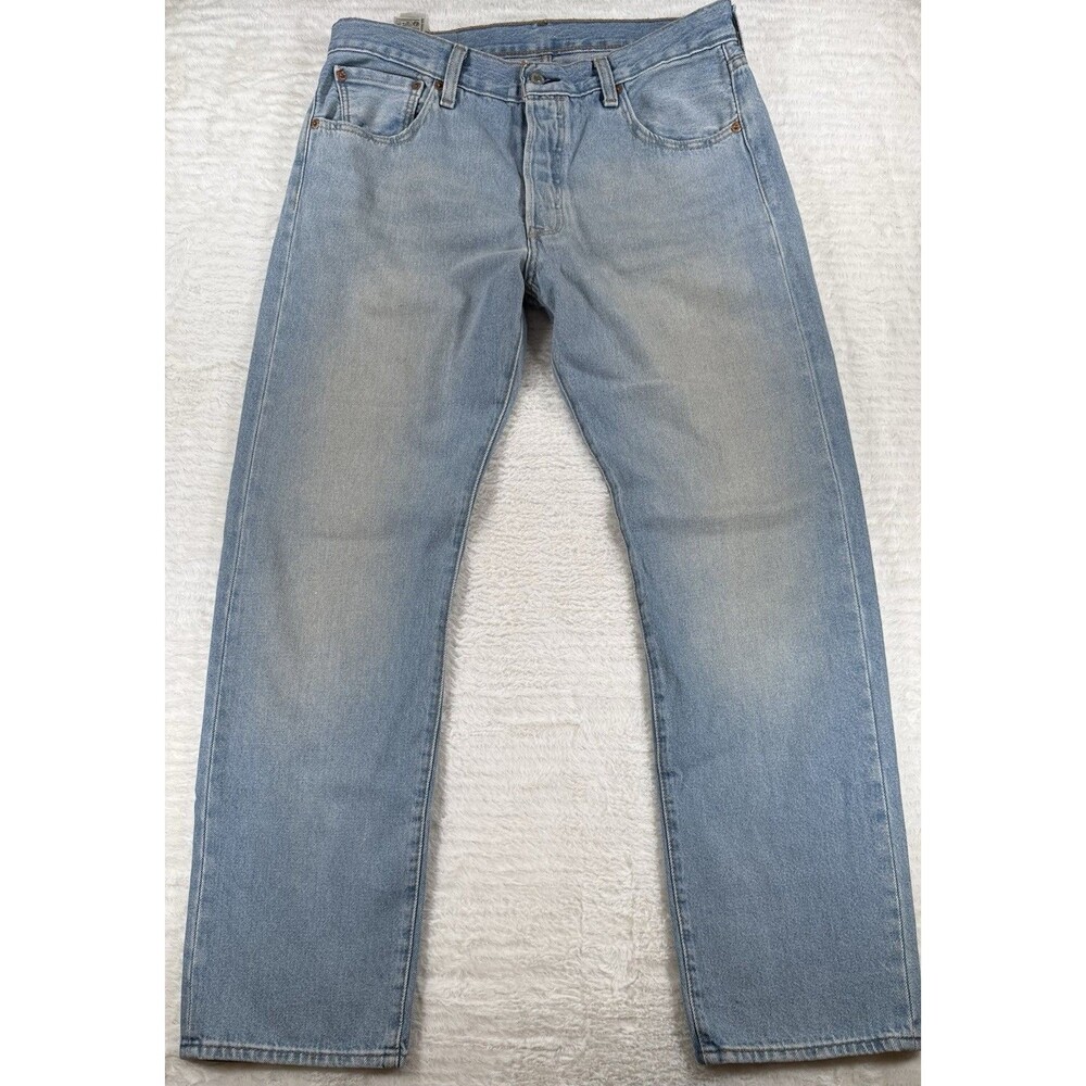 Levis 501 Jeans Mens 34x32 Light Blue Denim Straight Leg Button Fly